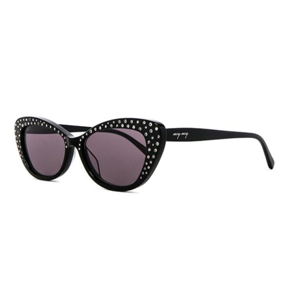 MyMyMy Black Rhinestone Franky Cat-Eye Acetate Sunglasses NIB Retail $108